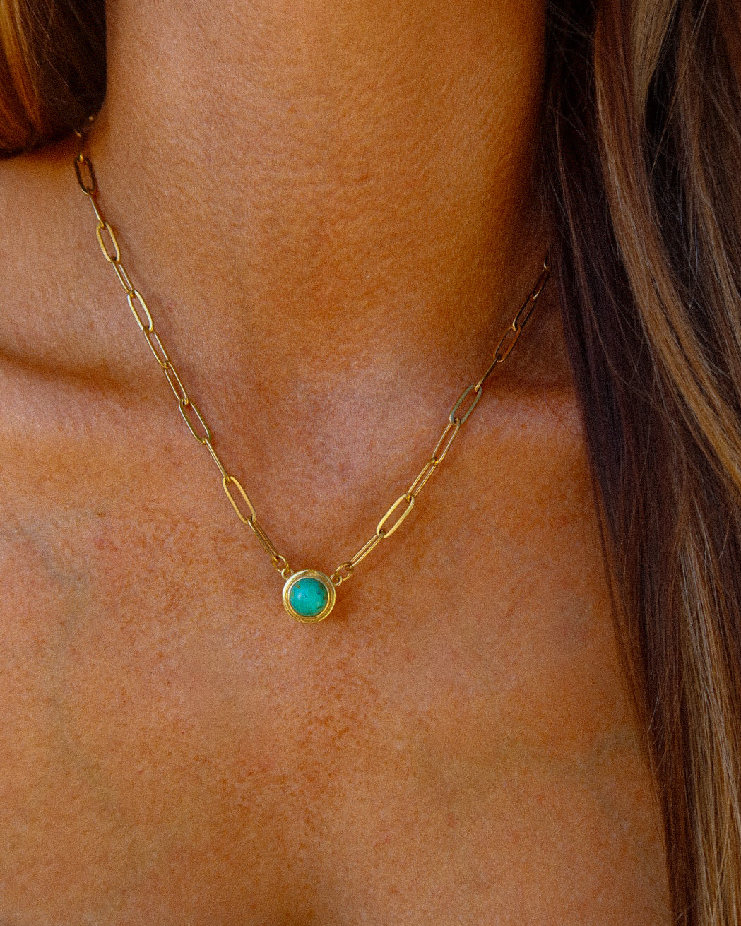 Gold Paperclip Chain with Turquoise necklace