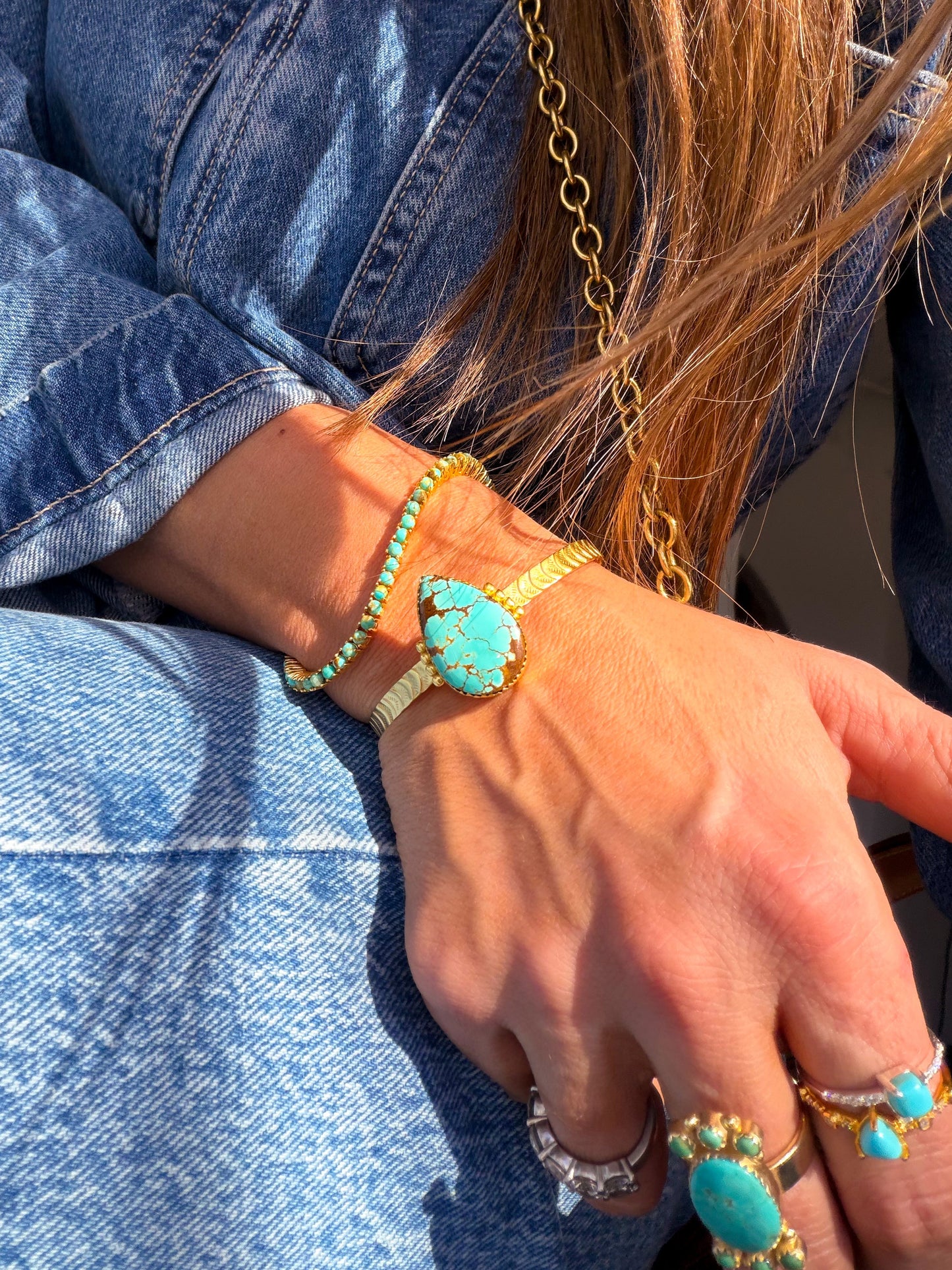 Gold and Turquoise Tennis Bracelet - Turnback Pony ™ - Bracelet