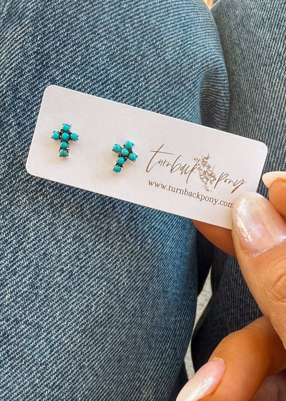 Mini Turquoise Cross Studs - Turnback Pony ™ - Earring