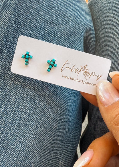 Mini Turquoise Cross Studs - Turnback Pony ™ - Earring