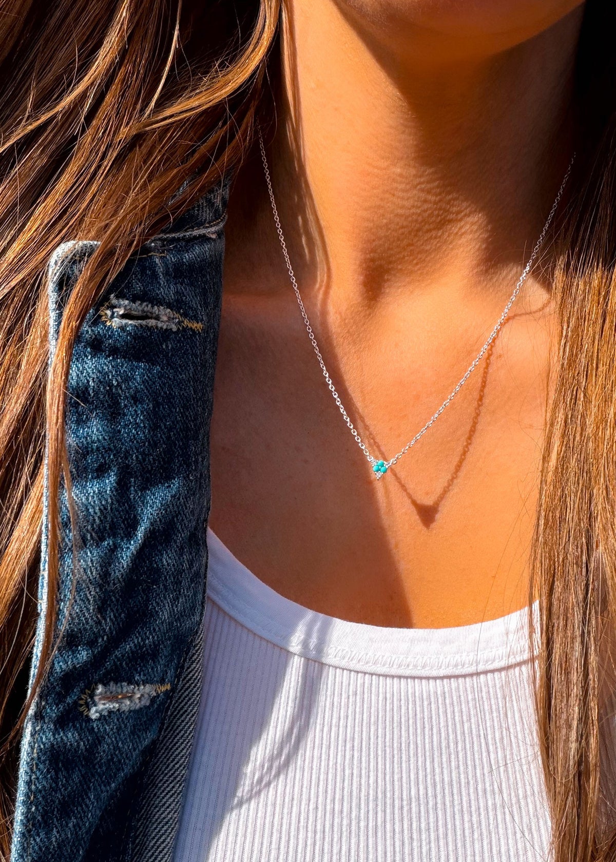 Alara Diamond and Turquoise Necklace Sterling Silver - Turnback Pony ™ - Necklace