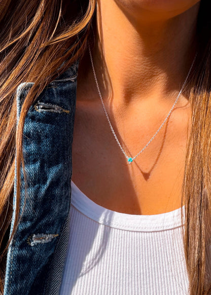 Alara Diamond and Turquoise Necklace Sterling Silver - Turnback Pony ™ - Necklace