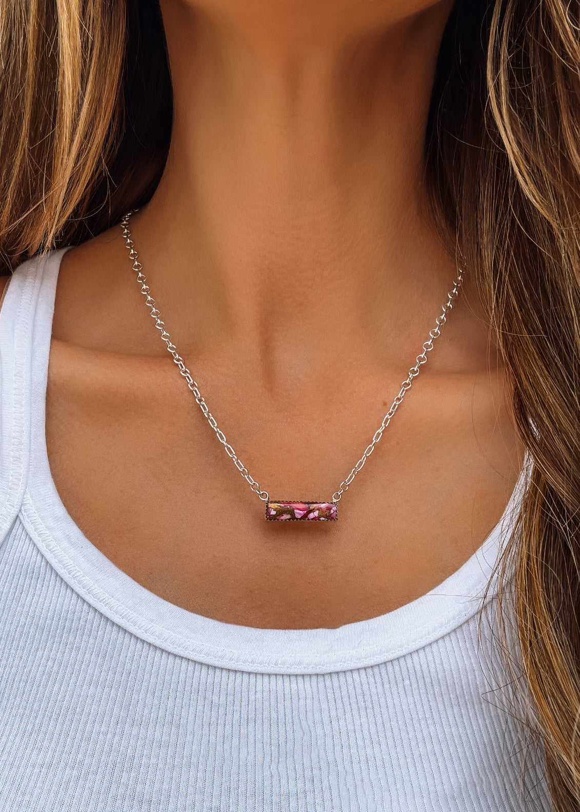 Pink Dahlia Bar - Turnback Pony ™ - Necklace