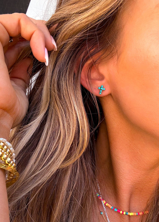 Mini Turquoise Cross Studs - Turnback Pony ™ - Earring