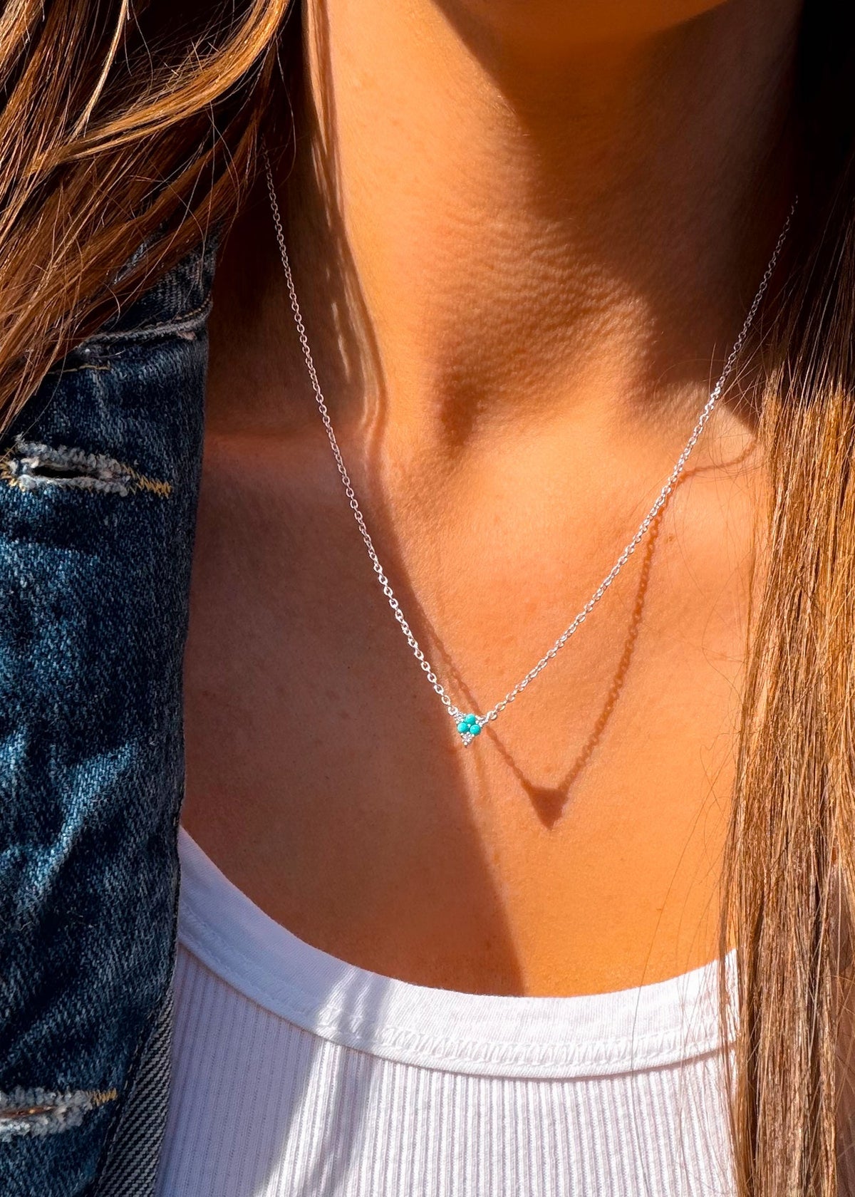 Alara Diamond and Turquoise Necklace Sterling Silver - Turnback Pony ™ - Necklace