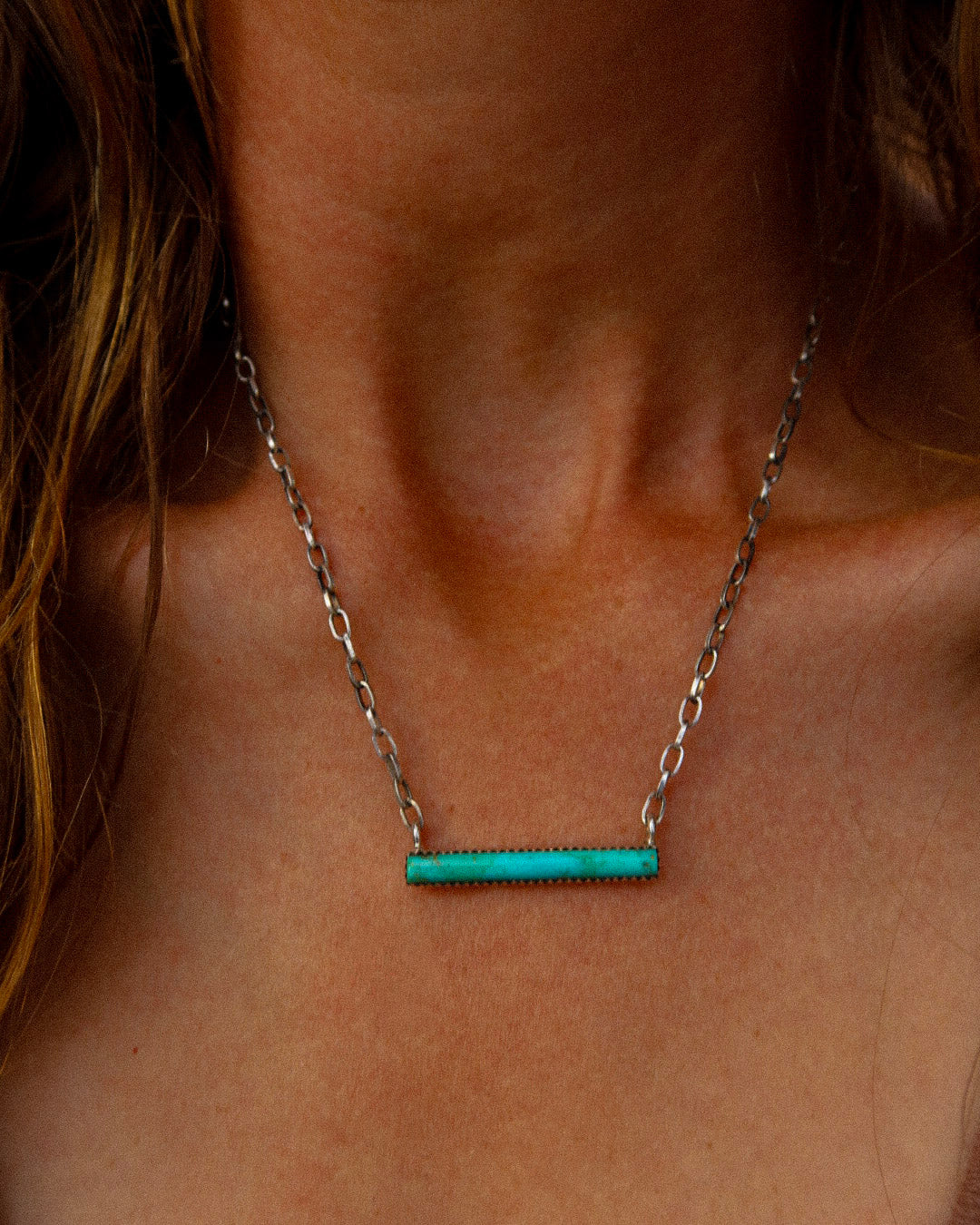 Dainty Long Turquoise Bar Necklace