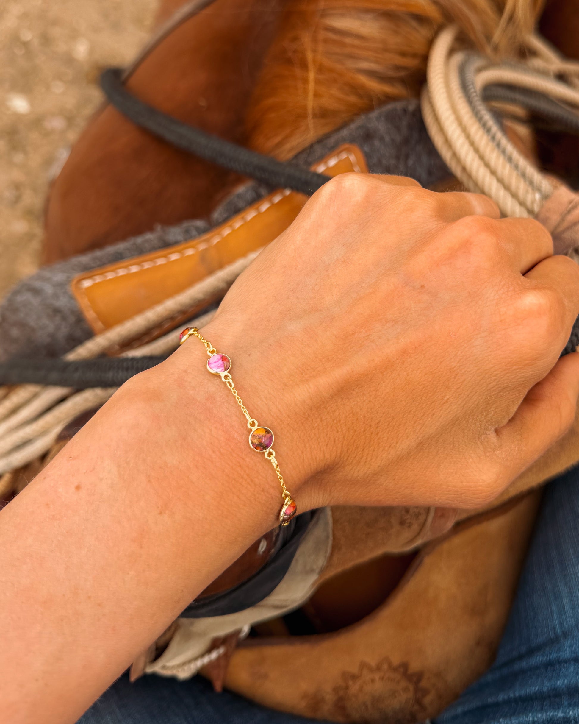 Pink Dahlia Large Pony Club Bracelet - Turnback Pony ™ - Necklace