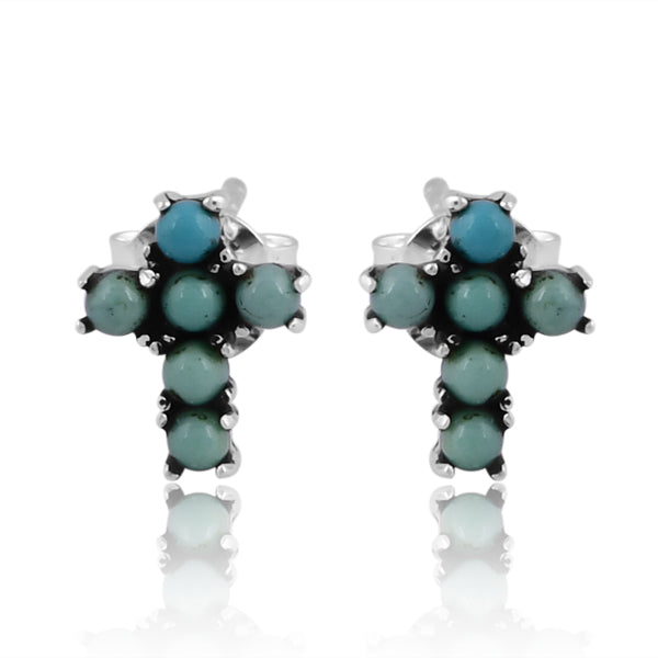 Mini Turquoise Cross Stud Earrings - Turnback Pony ™ - Earring