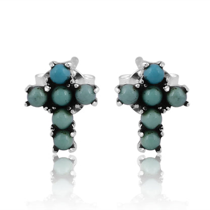 Mini Turquoise Cross Stud Earrings - Turnback Pony ™ - Earring