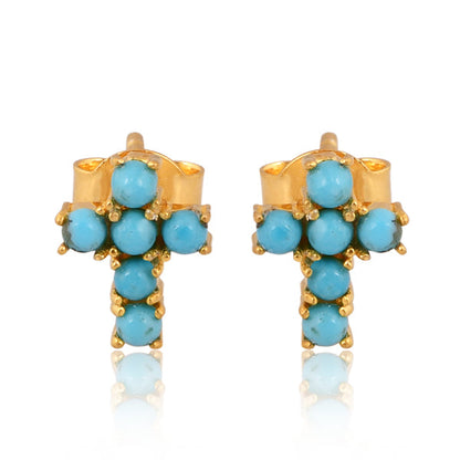 Mini Turquoise Cross Stud Earrings - Turnback Pony ™ - Earring