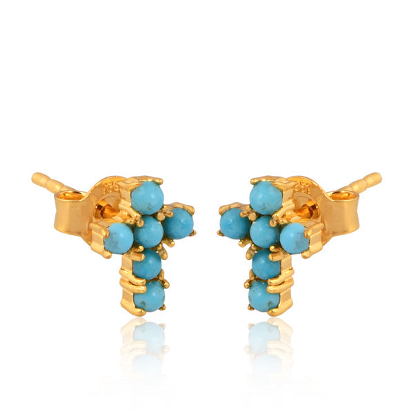 Mini Turquoise Cross Stud Earrings - Turnback Pony ™ - Earring