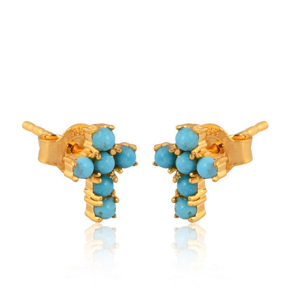 Mini Turquoise Cross Stud Earrings - Turnback Pony ™ - Earring