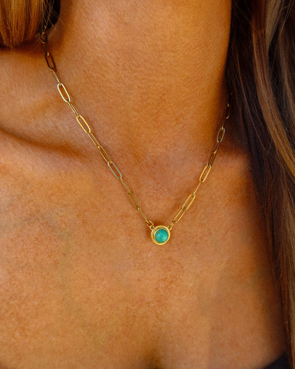 Gold Paperclip Chain with Turquoise necklace