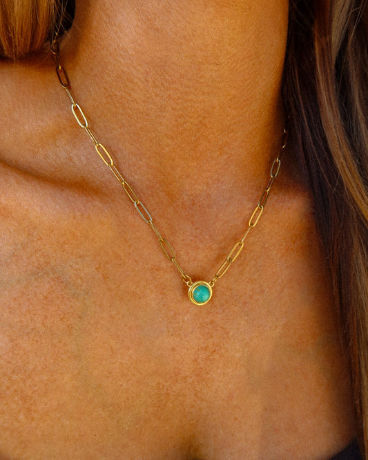 Gold Paperclip Chain with Turquoise necklace
