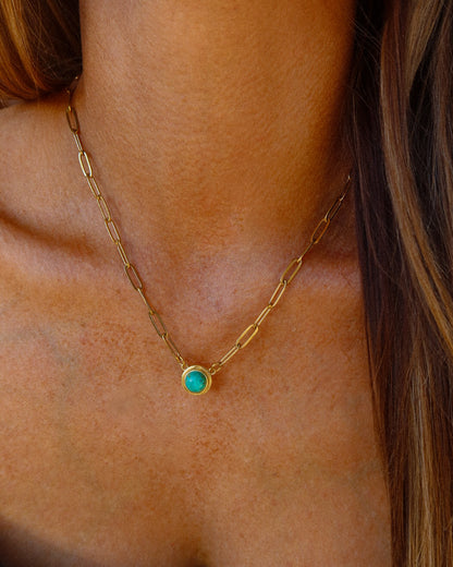 Gold Paperclip Chain with Turquoise necklace